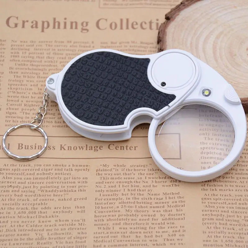 LED Lighted 5X Folding Pocket Magnifier 45mm Diameter Flip Open Lens, Portable Magnifying Glass for Reading, Inspection, Jewelry