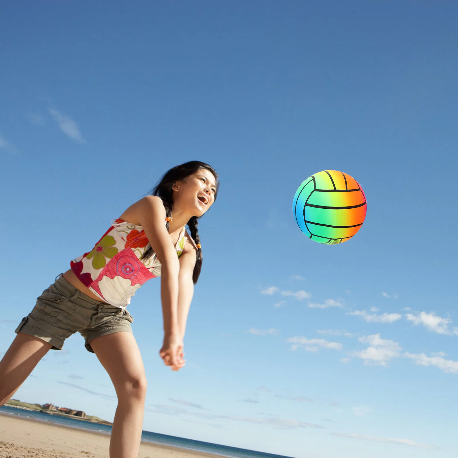 Inflatable Rainbow Volleyballs Beach Ball Sports Pool Ball Indoor and Outdoor Playing Inflatable Ball