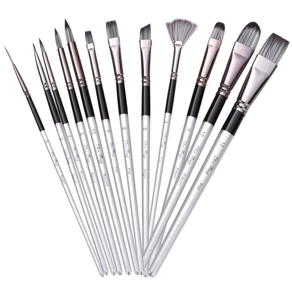 

12pcs Paintbrush Set Wooden H Lightweight Portable Painting Supplies Nylon Art Brushes Water Color Student