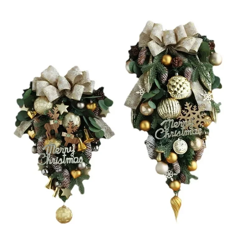 

Water drop shaped Christmas door decoration, Christmas rattan wall hanging upside down decoration, Christmas wreath