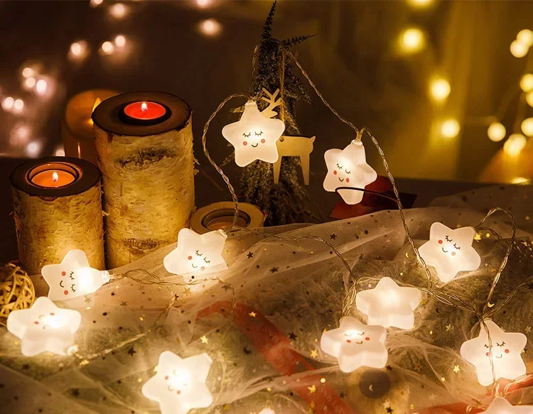 سانريوس الكرتون سينامورول سلسلة ضوء LED لطيف يبتسم سحابة ستار ضوء سلسلة ديكور غرفة ملونة الاطفال اللعب هدية الكريسماس