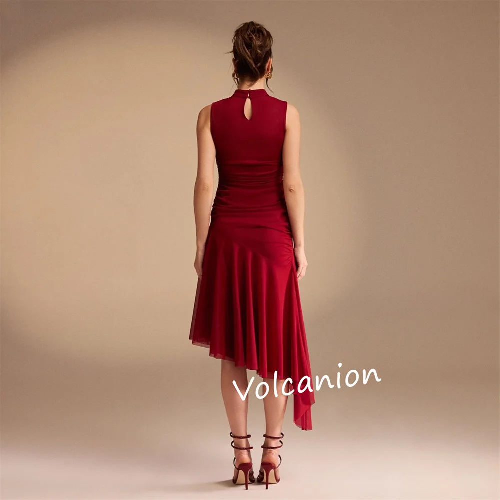 Abiti midi a trapezio con colletto alto e pieghe increspate in chiffon personalizzati Occasioni su misura Taglie semplici ed eleganti disponibili per feste