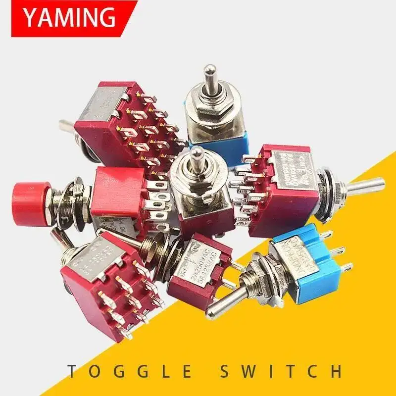10pcs Toggle Switch Twist Shake Rocker Arm MTS-102 103 202 ON-OFF 3 Positions Reset 2P/3P Red/Blue 3/6 Pins Test
