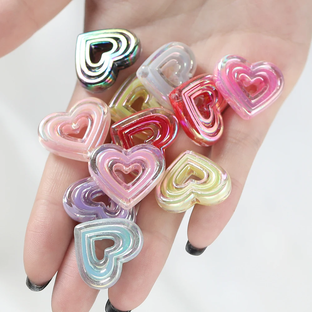

10Pcs Acrylic AB Colored Heart Shaped Beads Charms Love Beads Loose Beads for DIY Bracelet Necklace Craft