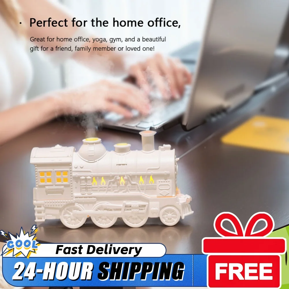 300ml Retro Train Humidifier with Light Mini Train Shape Humidifier Remote Control Portable Mini Humidifier for Home Office