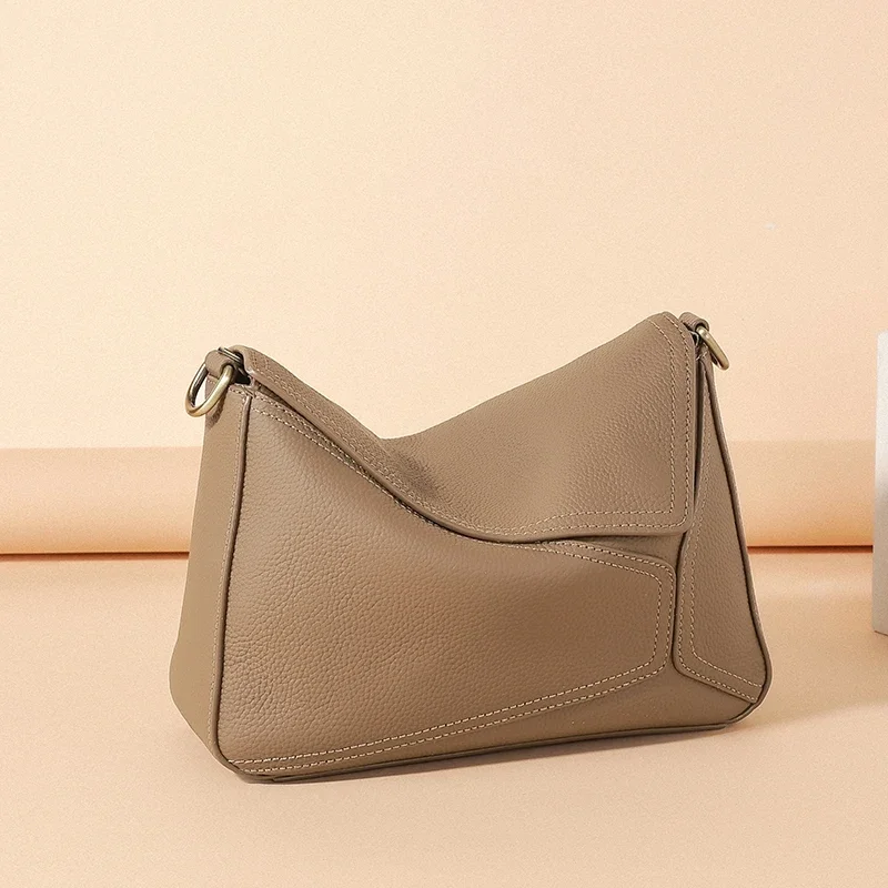 Pure 100% Cowhide Leather Women's Geometric Solid Color Shoulder Bag For Ladies Large Capacity Pillow Crossbody Handbag Luxury
