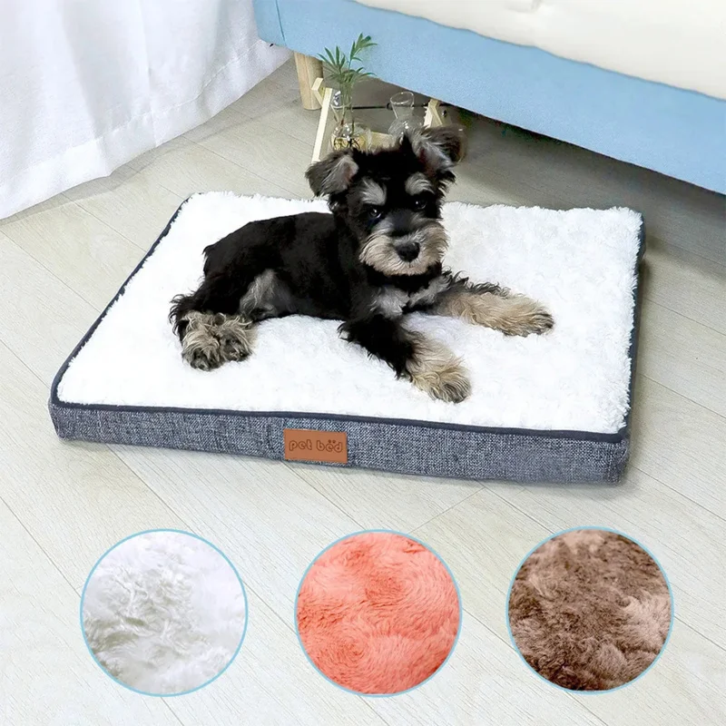 Dog Bed Memory Foam Pet Bed With Removable Washable Faux Fur Cover Orthopedic Waterproof Dog Bed For Crate Anti-Slip Bottom