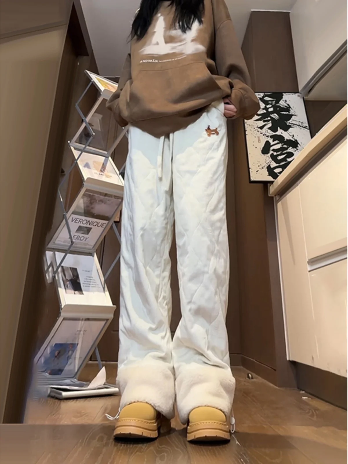 

Свободные лыжные хлопковые брюки American Sle Thiened Fce на подкладке, мужские зимние брюки, молодежные повседневные прямые брюки