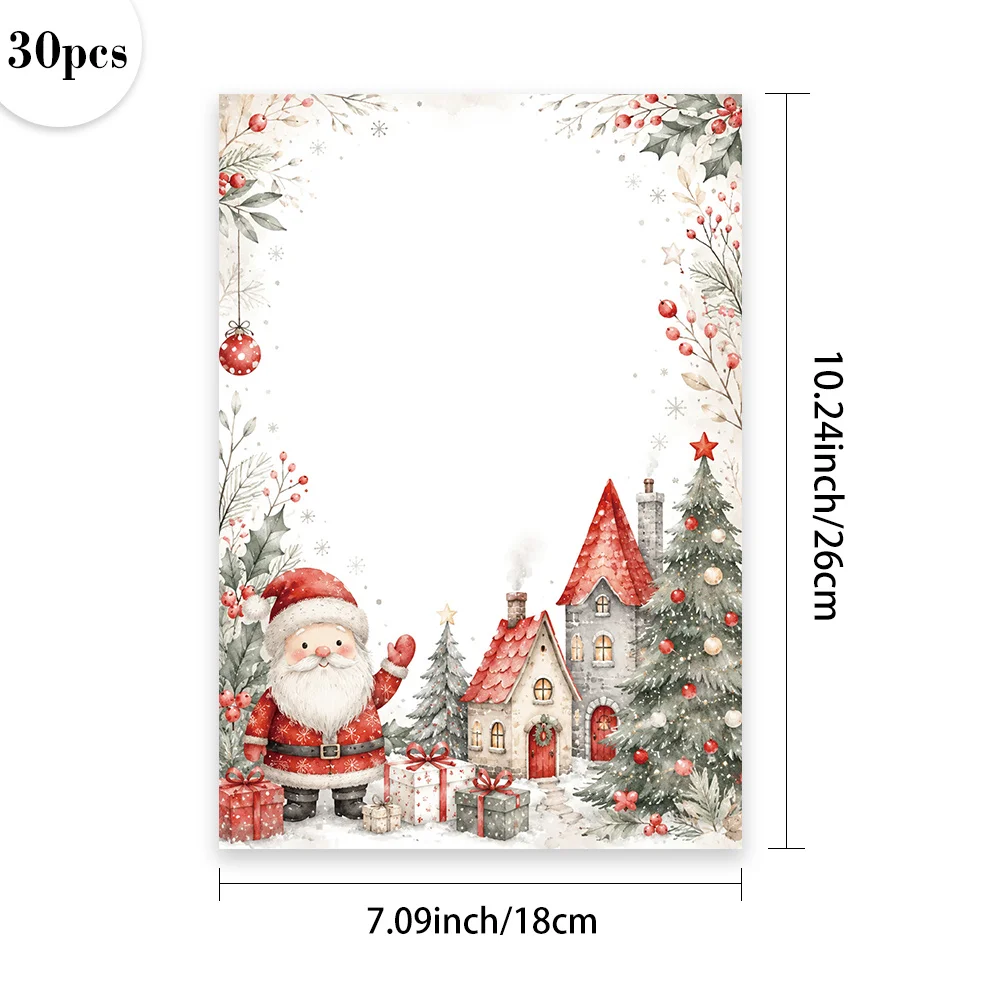 30 Sheets, B5, Cute Santa Claus Themed Writing Paper With Glasses, Lined, Unglued, Perfect For Notebooks, Memos, And Stickers
