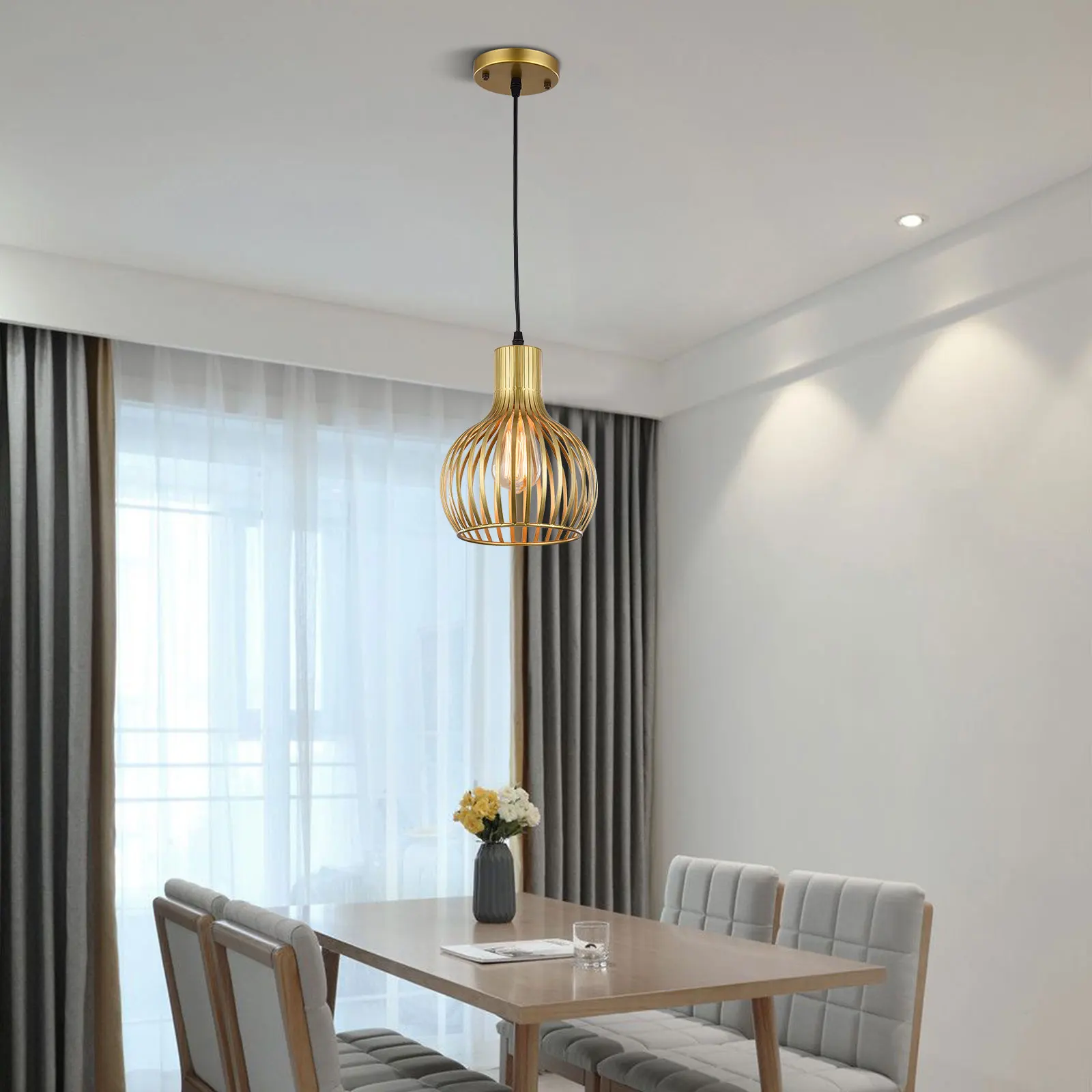 

Golden Pendant Light with A Single Head Diameter 23 X170CM E26 Suitable for Living Rooms and Kitchens