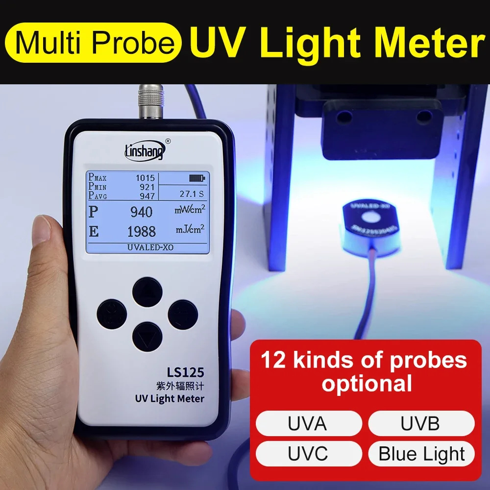 RTS LS125 Multiple Probe UVA UVB UVC 450nm Blue Light Ultraviolet UV  Light Meter Radiometer