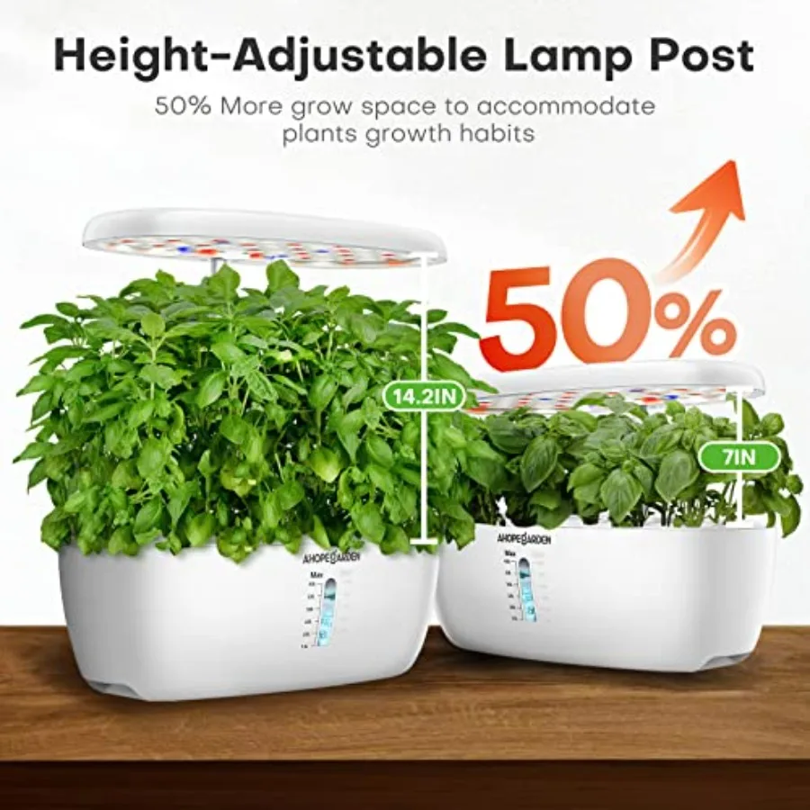Indoor garden hydroponics growing system: 12-pod herb germination kit with white LED grow light, ABS plastic, countertop vegeta