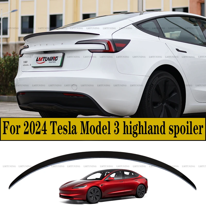 Car ABS Spoiler Carbon fiber pattern For Tesla 2024 Model 3 highland Original High-performance Exterior Modification Accessories