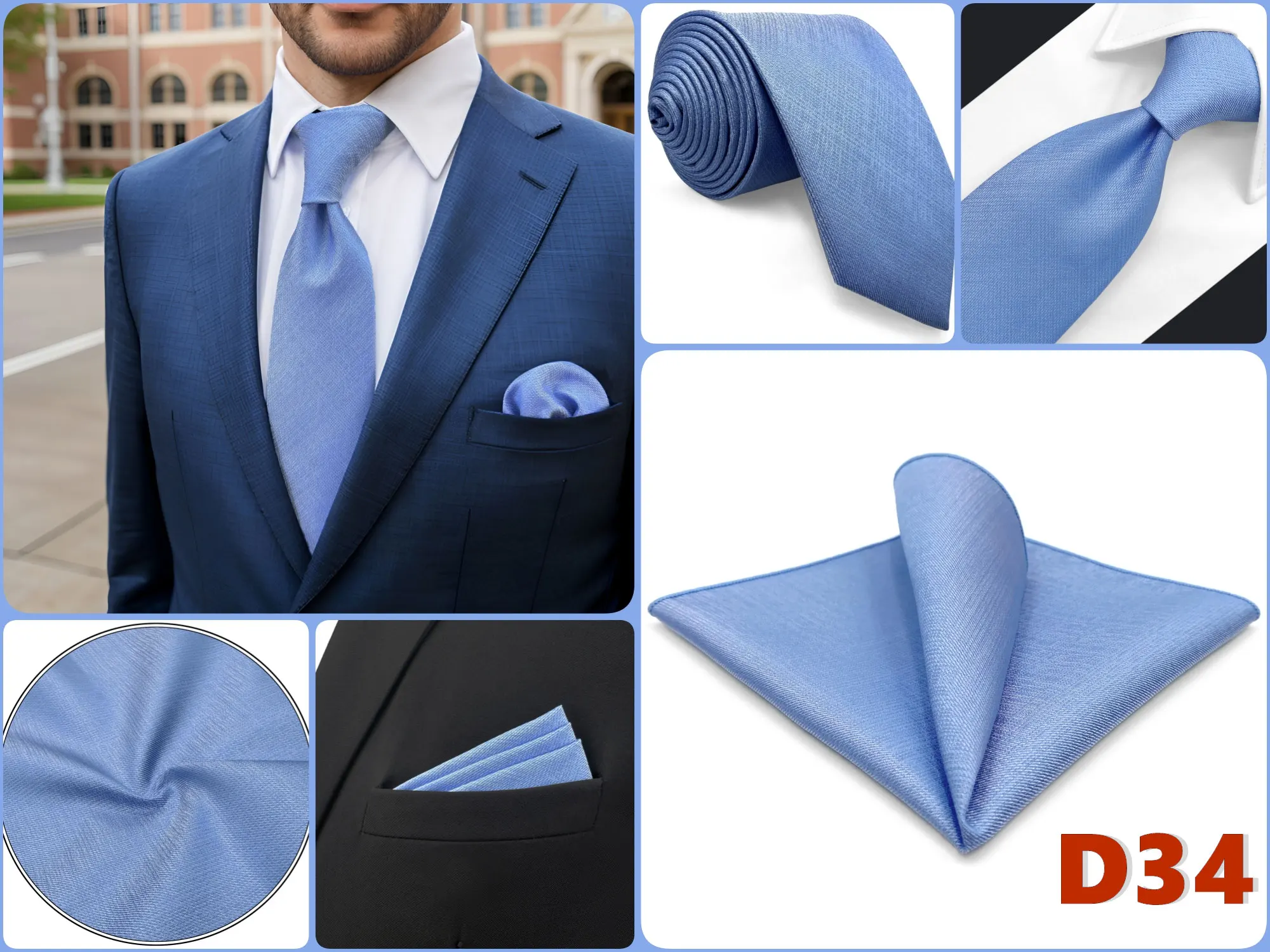 Mens Tie Pocket Square Set Blue Green Classic Business Acceossories Necktie Handkerchief 147cm Paisley Stripes Dots Elegant
