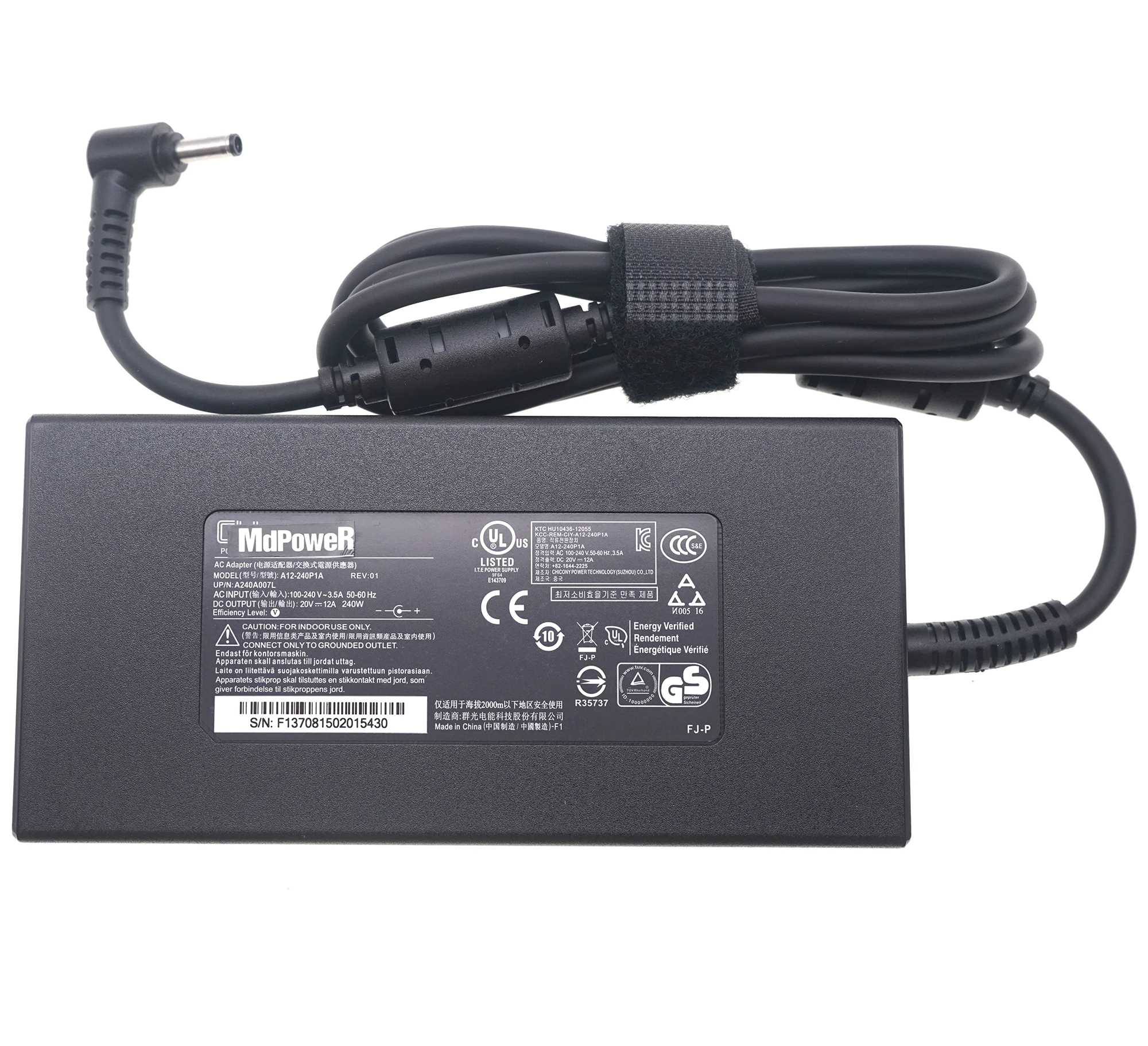

Replacement Chicony A20-240P2A 20V 12A AC Adapter A12-240P1A 240W Charger For MSI Gaming Laptop Power Supply 4.5*3.0mm Adaptor