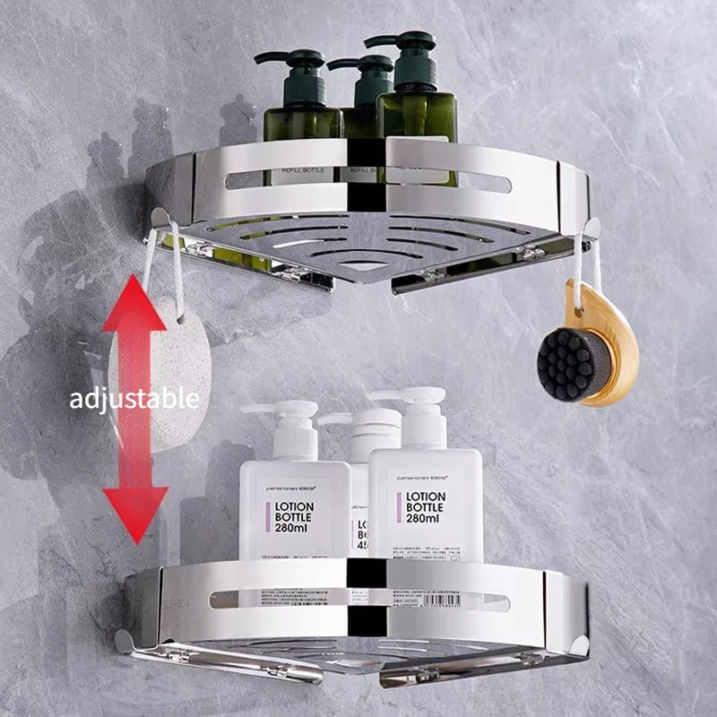 Doppelschichtige Wandmontierte Duschablage aus 304 Edelstahl, Eckregal fürs Badezimmer, Shampoo-Halter ohne Bohren, Aufbewahrungsregal