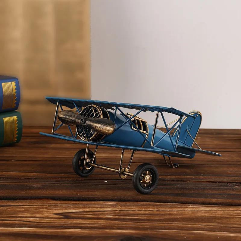 Boutique Decoration Handmade Small Airplane Model Ornaments Creative Plane Statue Miniatures Art Crafts Decoration Desk Accessor