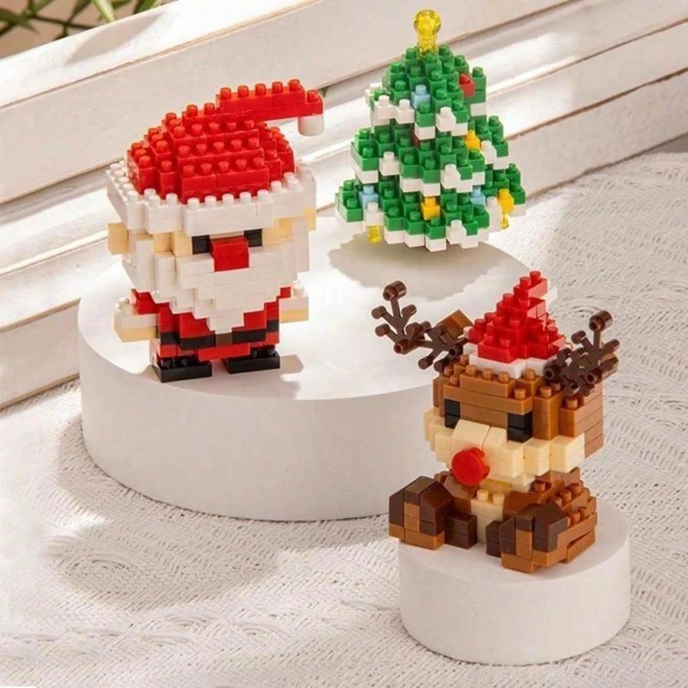 Juego de bloques de construcción de diseño de Papá Noel, adornos de bloques de construcción temáticos de Navidad, Mini figuras de construcción, rellenos de medias artesanales