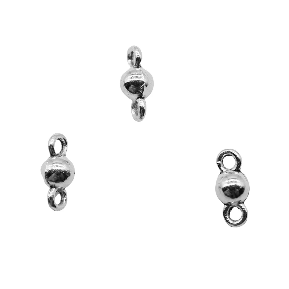 40pcs Small Ball Pendant Connector Charms DIY Alloy Jewelry Findings Antique Silver Color 4x8mm