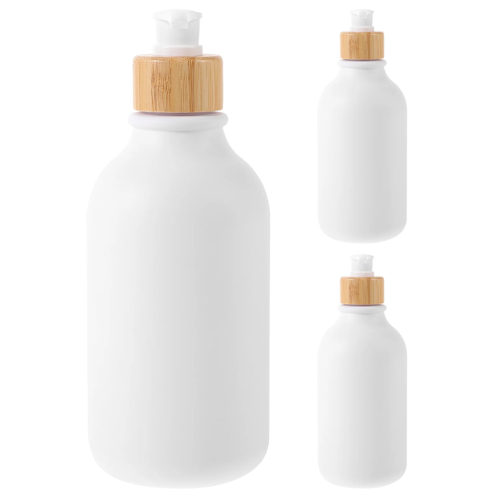

3Pcs Stylish Refillable Shampoo Dispensers 500ml Crack Resistant Pet Wood Design Shampoo and Conditioner Dispenser