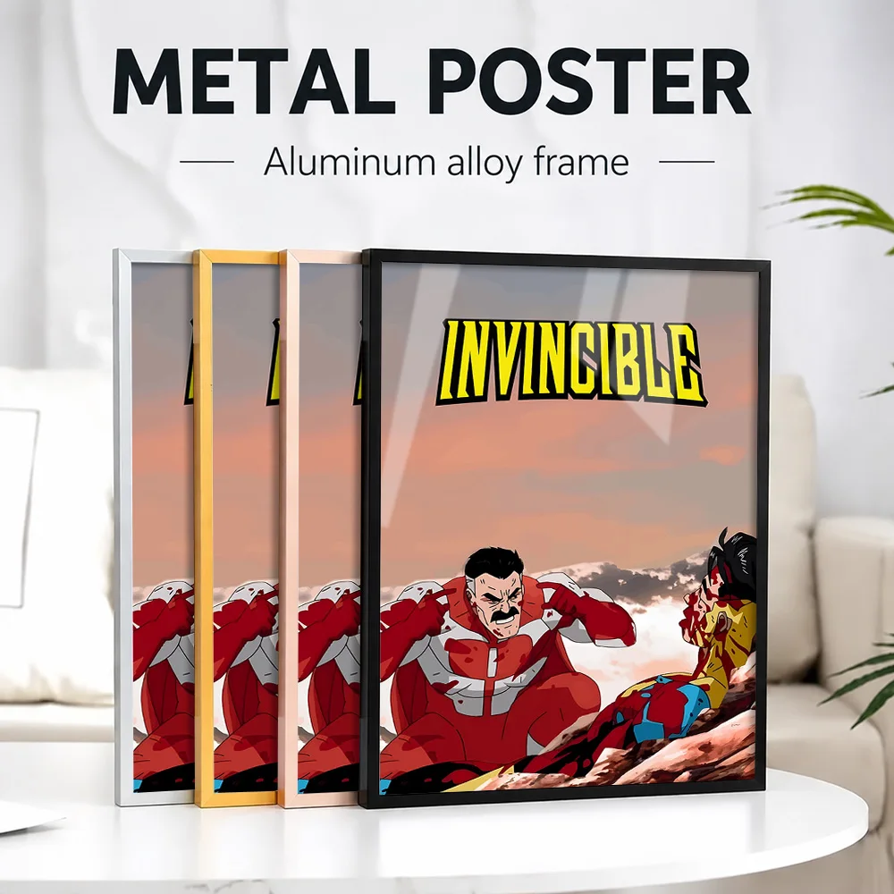 Invincible Omni-Man Showdown Framed Metal Poster Personalized Photo Bold Comic Style Wall Art For Game Room Superhero Fan Gift