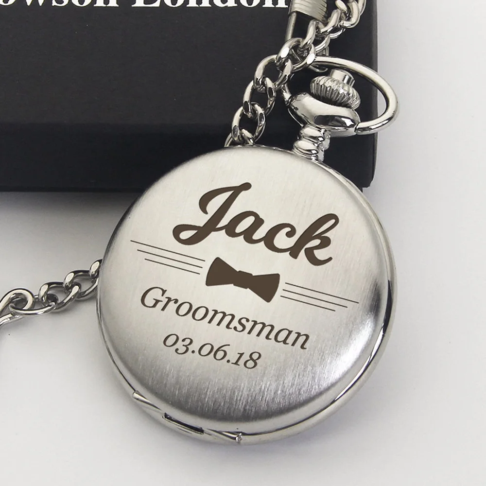 Personalised Engraved Pocket Watch Fathers Day Gift Custom Stylish Pocket Watch with Chain Wedding Bachelor Party Groomsmen Gift