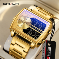 SANDA 6163 Fashion Trend Men's Quartz Watch Fashion Square Watch Countdown Sports Waterproof Dual Display Digital Men's Watches