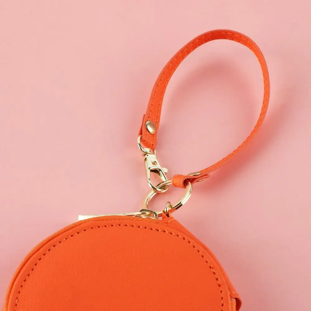 PU Leather PU Leather Coin Purse Bag Pendant Keychain Korean Style Round Wallet Earphone Bag Zipper Small Storage Bag