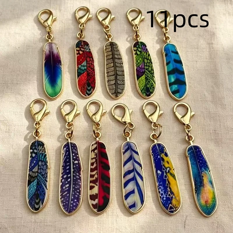 11pcs fashionable feather keychain alloy metal with lobster buckle cartoon design suitable for bags and backpack accessories view 5