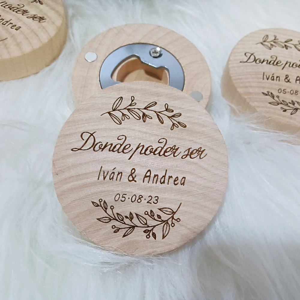 Custom Engraved Round Wooden Beer Bottle Opener with Magnet, Refrigerator Magnet Bottle Opener for Kitchen Gathering Party