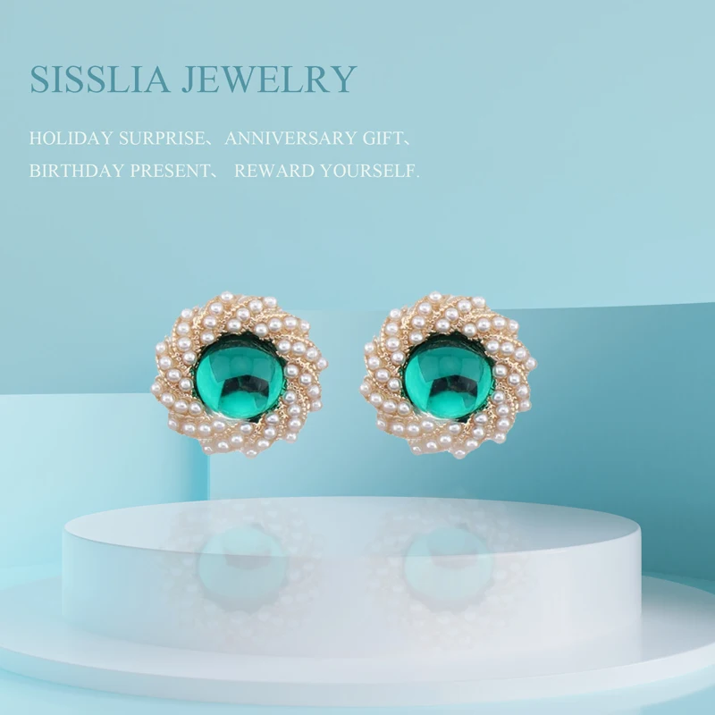 SISSLIA Luxury Quality Flower Round Pearl Earrings For Women Wedding Accessories