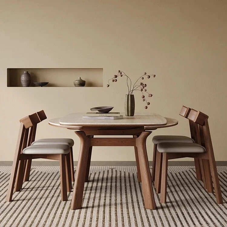 Wood Extendable Dining Table Light Luxury Lounge Adult Aesthetics High Quality Table Comfortable Reception Mesa Furniture