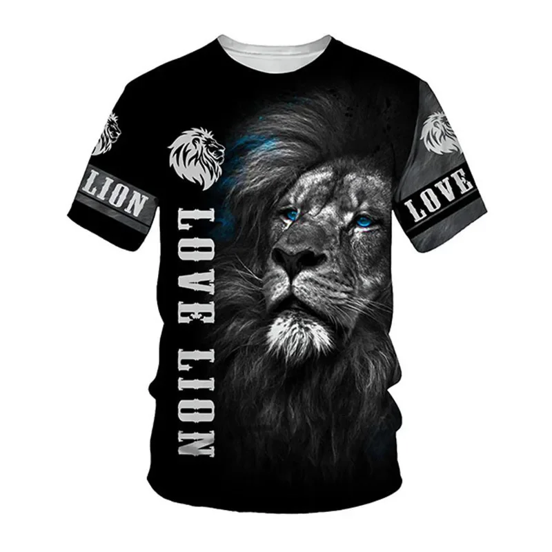 Factory Direct Sales 2024 New Cross-border Aliexpress Men\'s and Women\'s T-shirt Lion Animal Image Series 3D Digital Printed Top