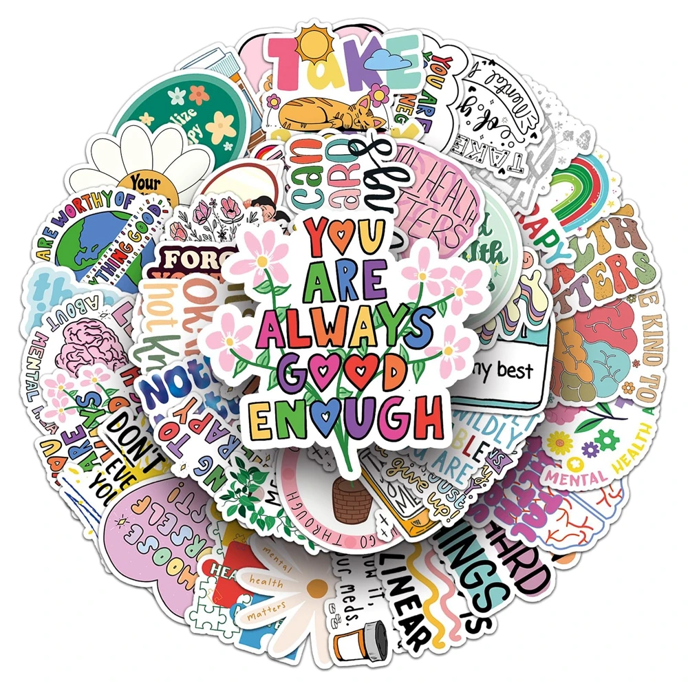 Psychological Health Theme Stickers Pack Multi Style Positive Words Sticker for Laptop Books Phone Water Bottles 50/100pcs