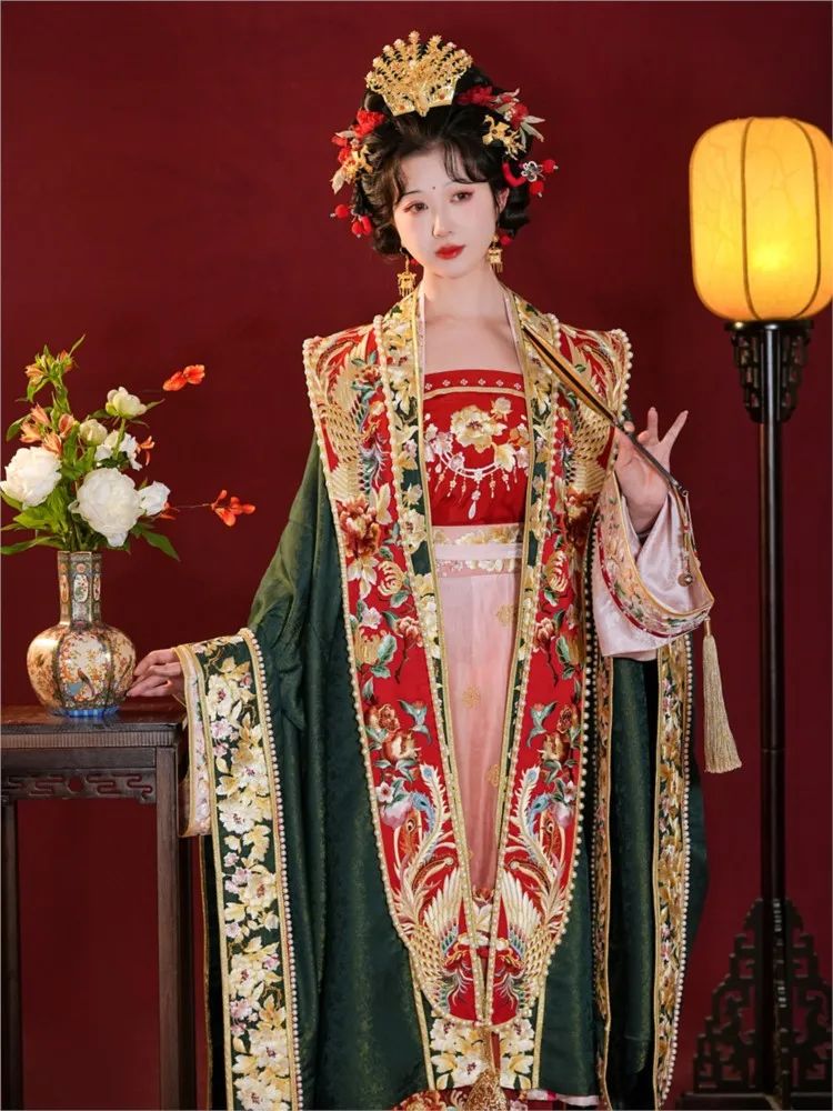 

Зеленое свадебное платье Hanfu для женщин Lingxi Phoenix Crown и красный традиционный китайский комплект
