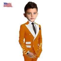 Orange Suit for Boys Wedding Double Breasted Jacket Pants Tuxedo 2 Piece Set Peak Lapel Blazer Formal Kids Outfit 2-16 Years Old