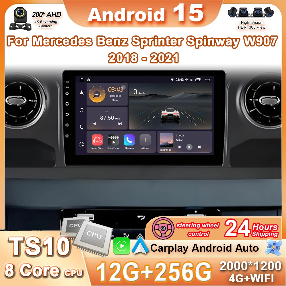 

Автомобильный радиоприемник Android 15, мультимедийный плеер, авто для Mercedes Benz Sprinter Spinway W907 2018-2021 Carplay, GPS-навигация 4G + Wi-Fi