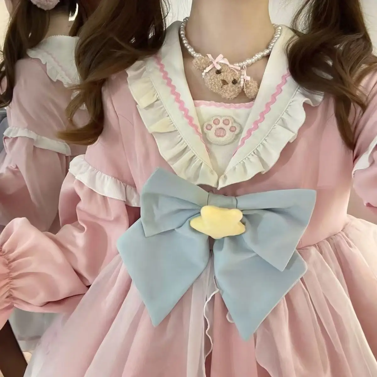 Kawaii Sweet Dress Women Y2k Aesthetic Contrast Color Dresses Harajuku Mesh Patchwork Retro Party Grunge Lolita 2026 new