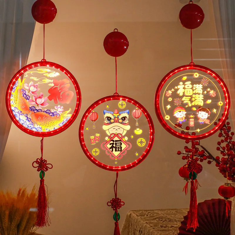 2Pcs Chinese Red New Year LED Luminous Festival Hanging Lanterns Lamp Home Window Door Wall Scene Decorate Light Ornaments