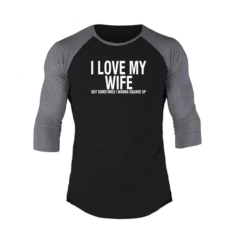 Gym Bodybuilding Tops Autumn Mens Fitness Three Quarter Sleeve T-shirts Casual Sport Clothing Cotton Breathable Slim Fit Shirts