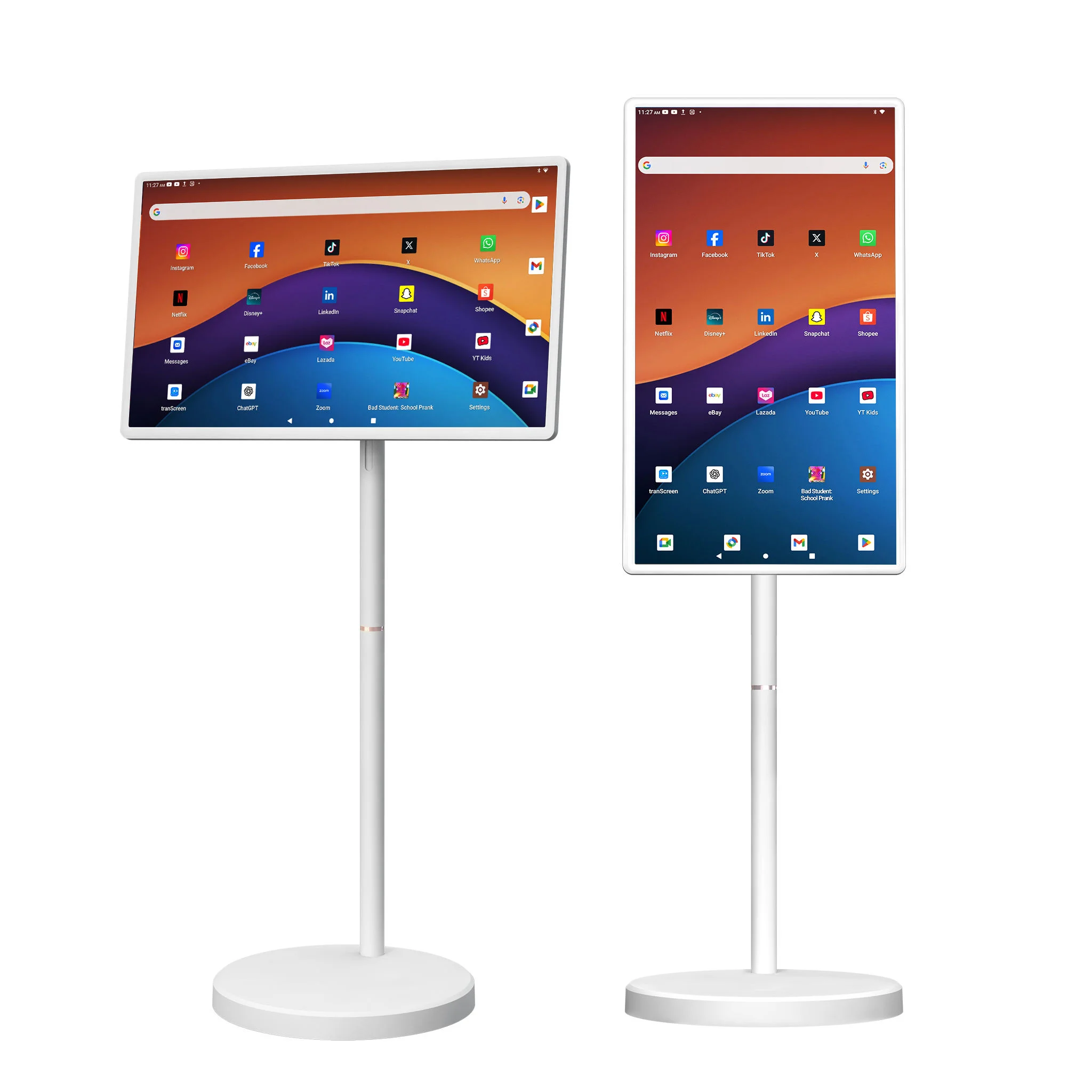 32 Inch Android 15 Smart TV, 6G+128G tablet met vloerstandaard en afstandsbediening, 2K camera voor videogesprekken, ingebouwde 148W batterij