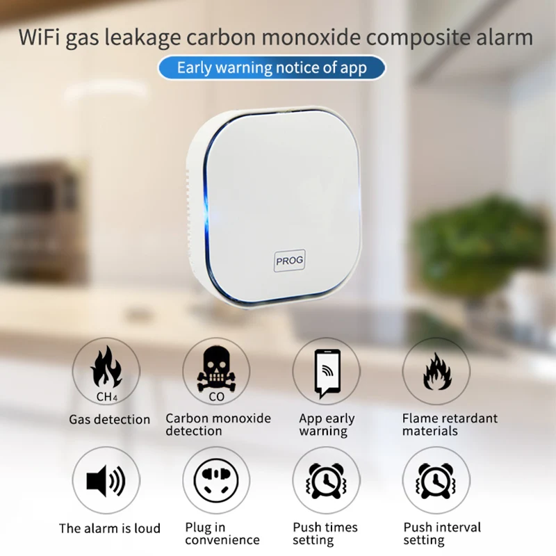 Wifi CH4 Natural Gas Leak Sensor Carbon Monoxide Detector CO Siren Alarm Home Kitchen Safety And Protection Tuya Smart Life