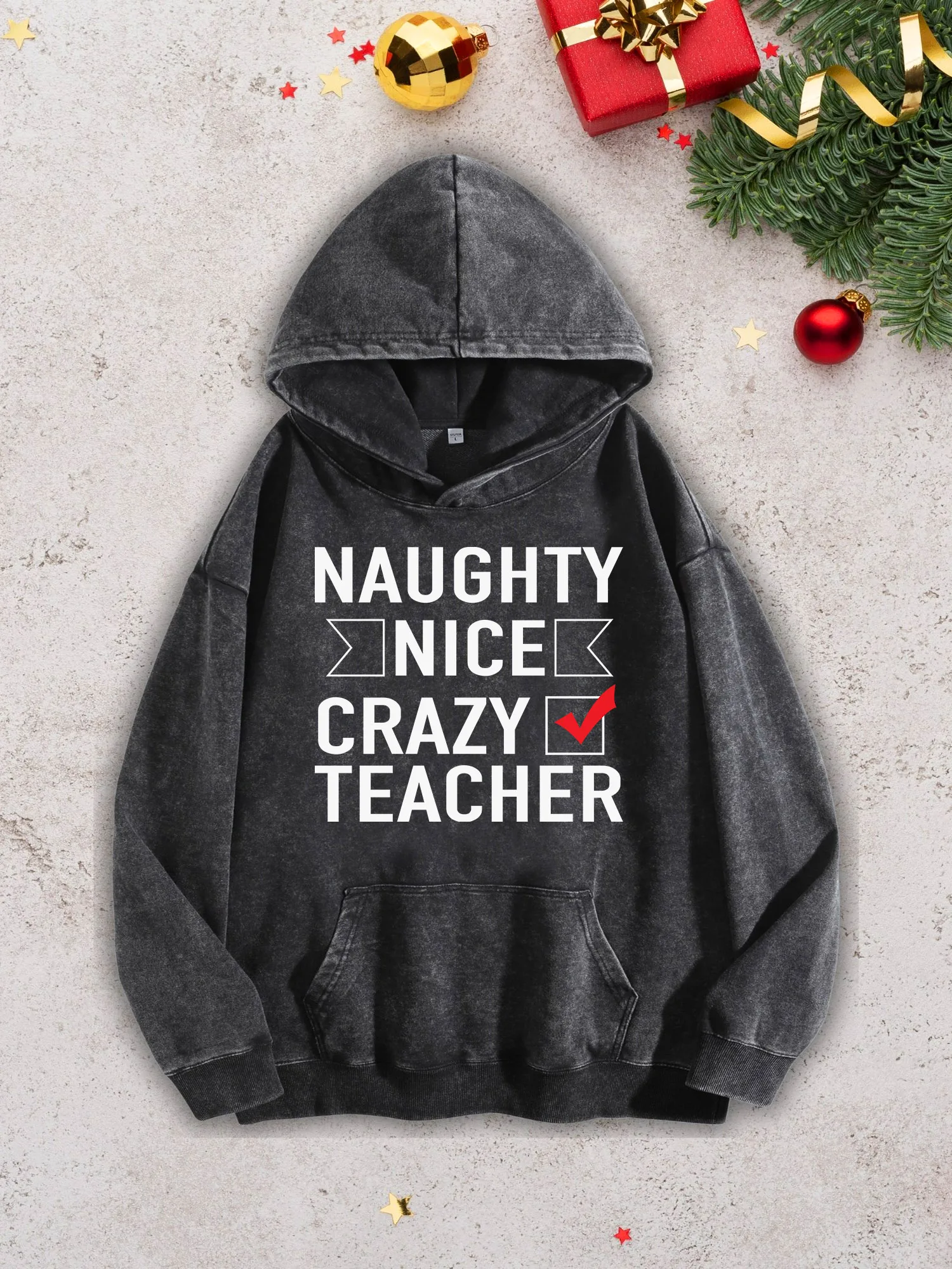 

Мужская тяжелая толстовка с капюшоном Naughty Nice Crazy Teacher — черный пуловер в уличном стиле в стиле ретро, осенне-зимняя толстовка 400 г/м2