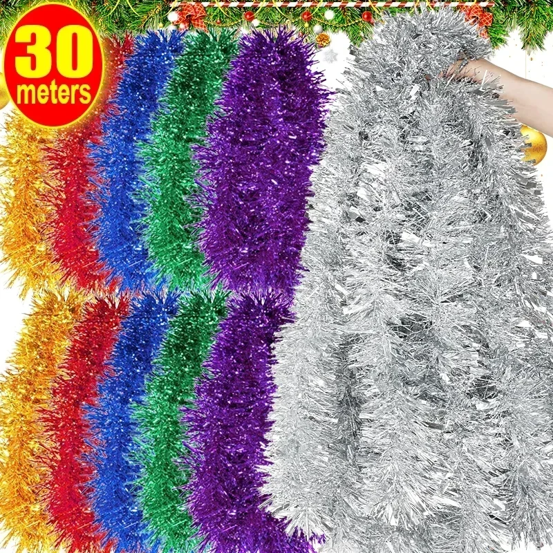 1.5/30M Colorful Christmas Ribbon Garland Xmas Tree Wrapping Tinsel Ribbons DIY Bar Wedding New Year Party Ribbon Decorations