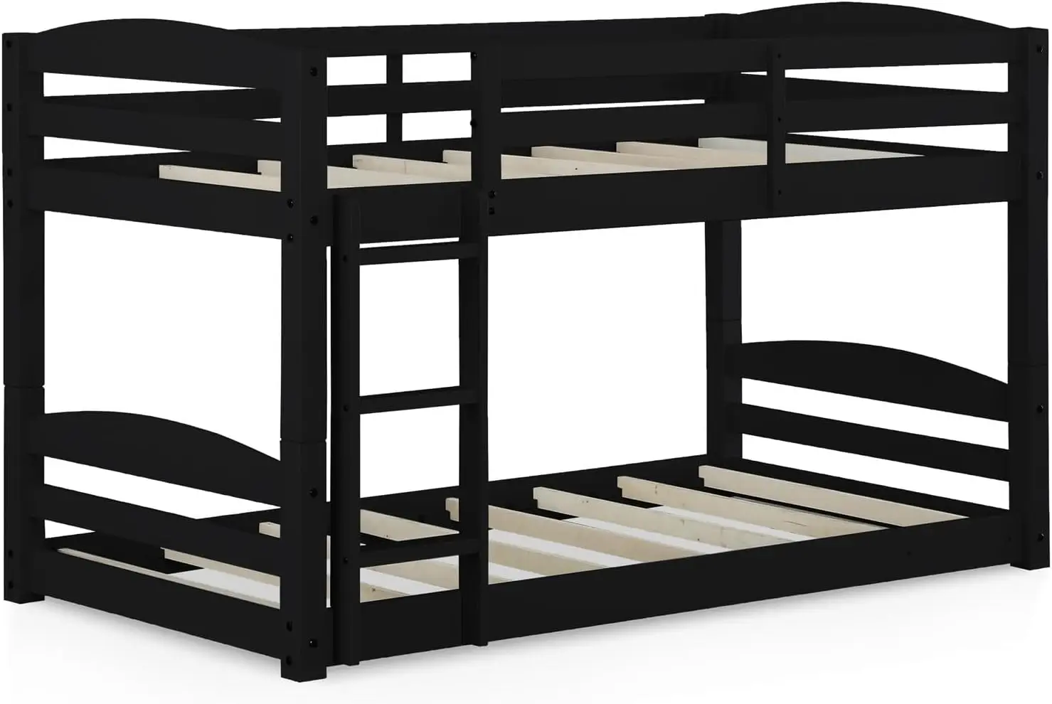 Phoenix Convertible Low Wood Floor Bunk Bed, Stackable and Detachable Bed Frames for Kids, Solid Wood, with Ladder, Black