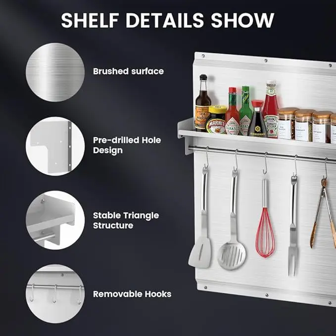 42 x 30 inch (approx. 106.7 x 76.2 cm) stainless steel stove splashback with storage rack