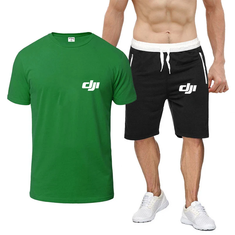 

2024 Men Dji Professional Pilot Drone Summer Printing New Eight-Color Short-Sleeved Sets Comfortable T-shirt Top + Shorts Suit