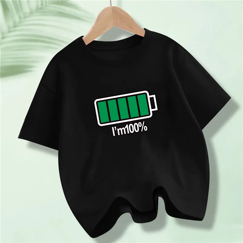 Battery Energy Low Help Me Printed Summer Fashion T-Shirt for Boys Harajuku Funny T Shirt Kids Cotton Summer Tops Tee
