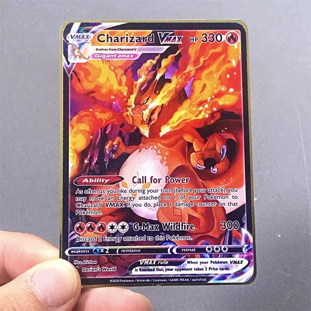 New 2024 Pokemon Metal Card English Anime Charizard Arceus Mewtwo Blastoise Vmax GX V Letters Game Collection Cards Kid Toy Gift