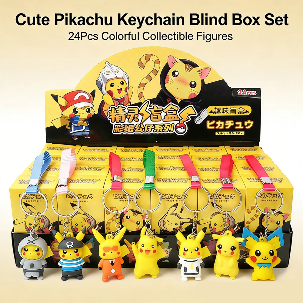 

New 24pcs Anime Keychain Pendant Figures Pokemon Pikachu Keyring Mystery Box Toy For Children Birthday Gifts
